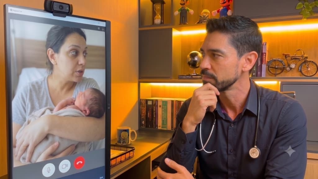 Pediatra realizando teleconsulta